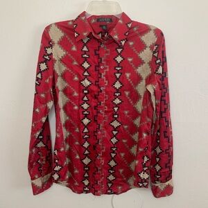 Lauren Ralph Lauren Women's Size M Long Sleeve Button Shirt Aztec Southwest Red